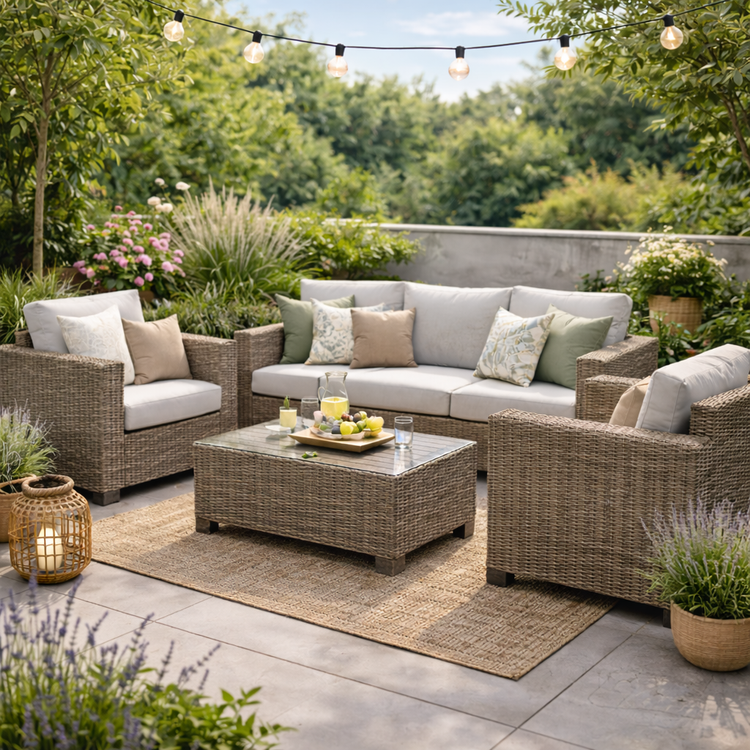 4-delige loungeset met bank en tafel voor tuin of balkon