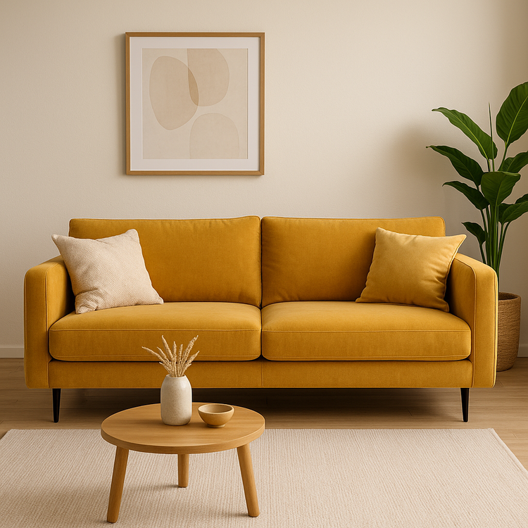 gele banken voor een warme woonkamer