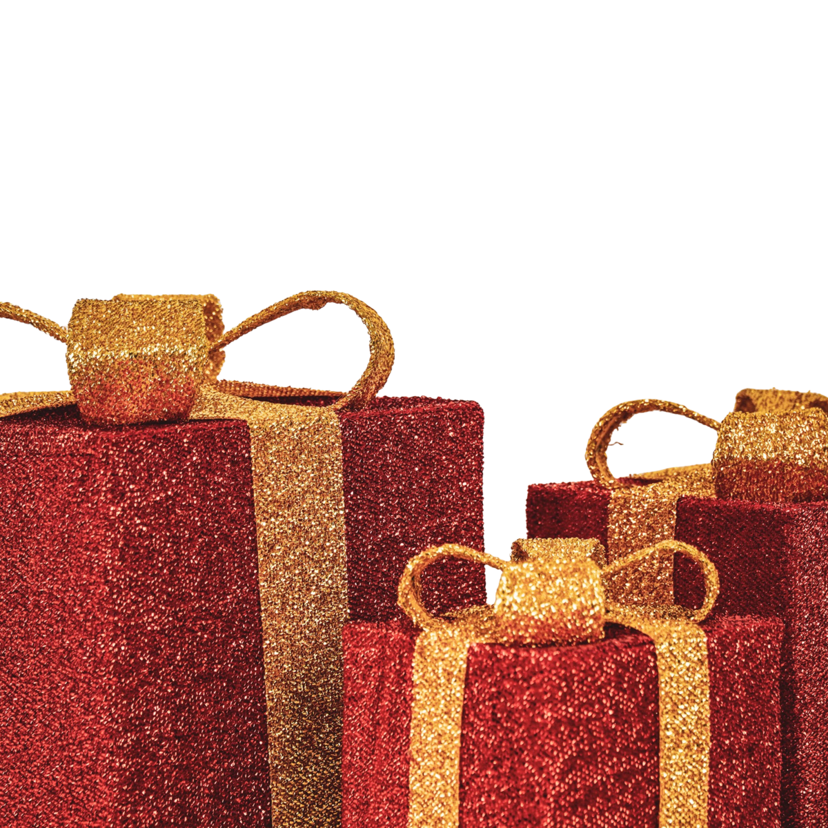 Kerst LED cadeauset 3 stuks rood goud 15/20/25 cm