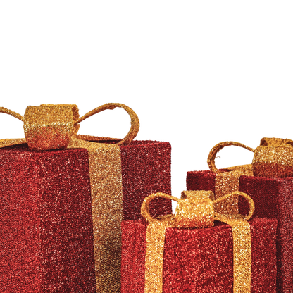 Kerst LED cadeauset 3 stuks rood goud 15/20/25 cm