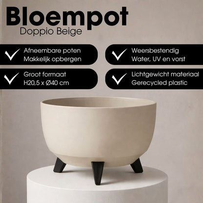 Plantenbak Doppio Ø40 cm beige gerecycled plastic