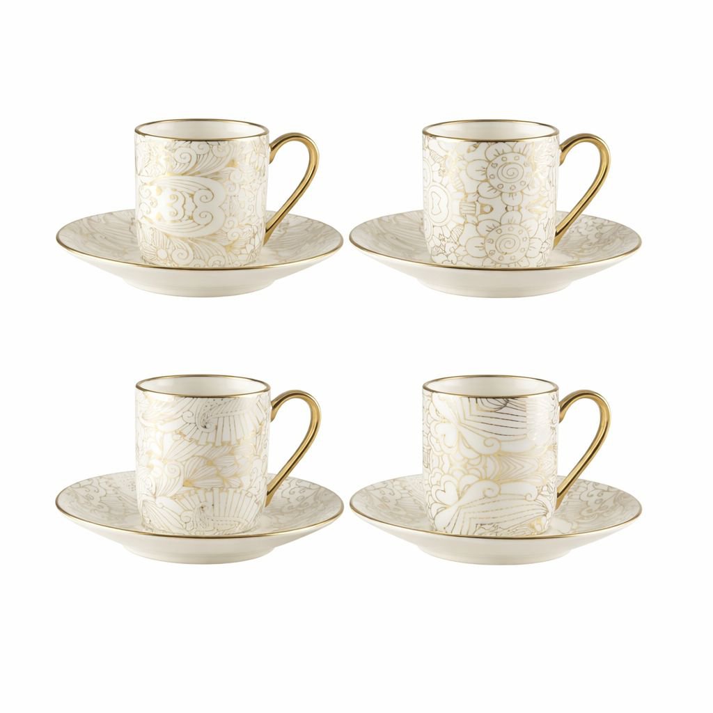 Kopjes met schotels 4 stuks keramiek wit 11x11x7 cm