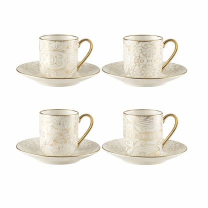 Kopjes met schotels 4 stuks keramiek wit 11x11x7 cm