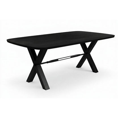 Eettafel 240x100 cm, 30 mm blad Mango zwart, X-stalen frame antiek zwart