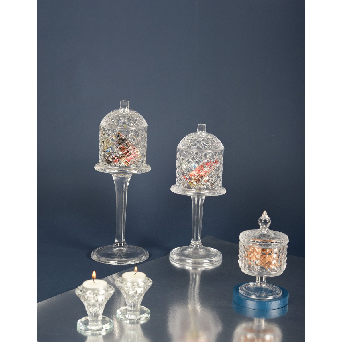 Bonbonnière glas 10x33 cm met deksel