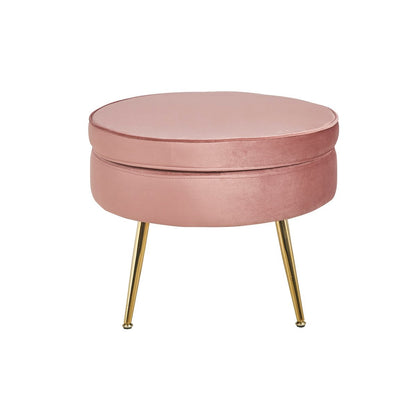 Poef roze fluweel goudkleurig frame 52x52x41 cm