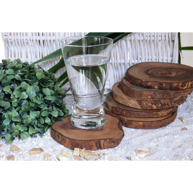 Olijfhout onderzetters rond 10-12 cm set van 12