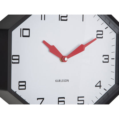 Wandklok 32 cm rood achthoek