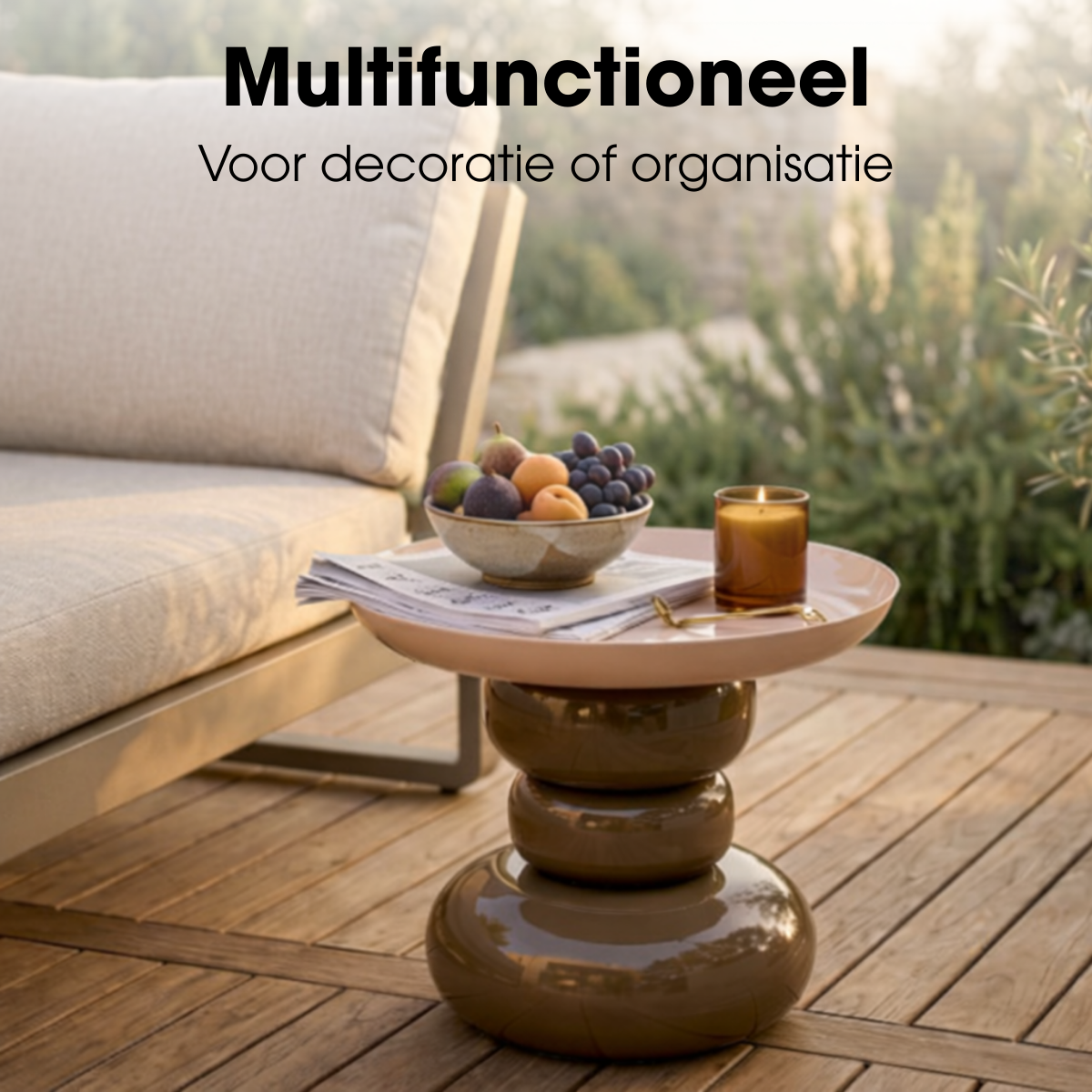 Bijzettafel Zita Ø41x34 cm ijzer bruin crème