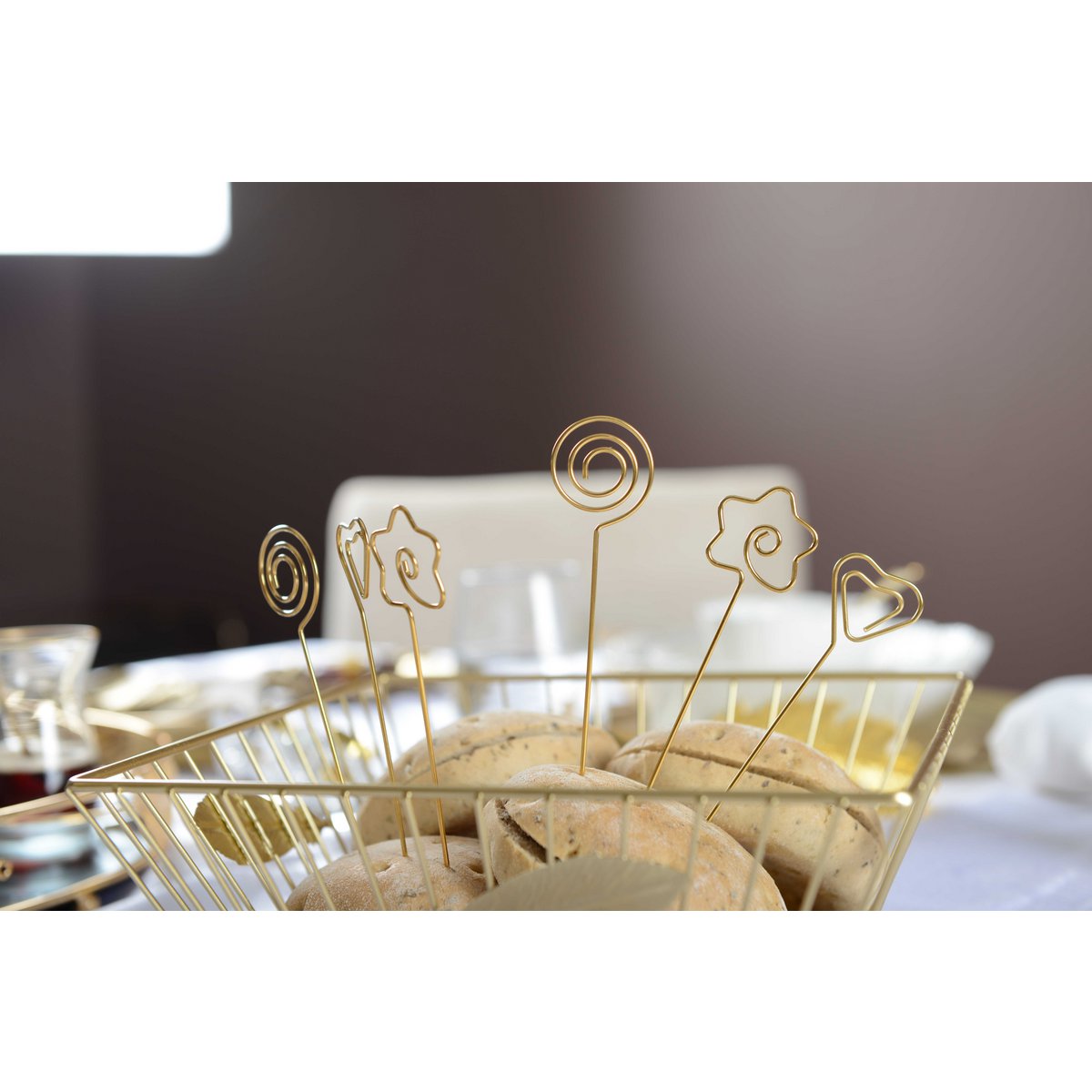 Aperitief spikes 6 stuks goud metaal 13.5 cm