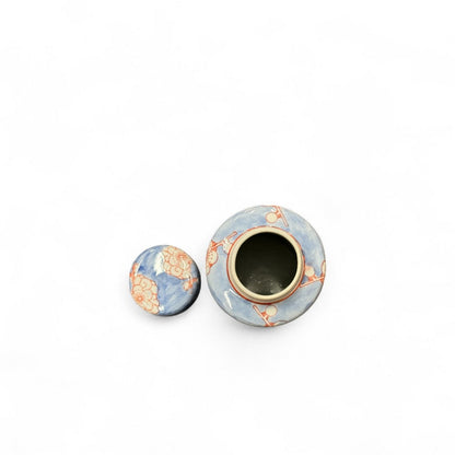 Mini vaas porselein blauw met deksel