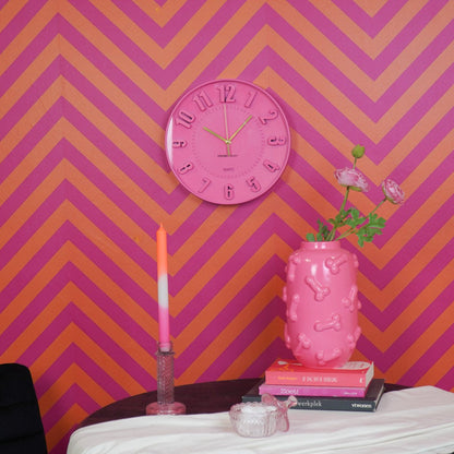 Wandklok neon roze 30x30x4 cm kunststof