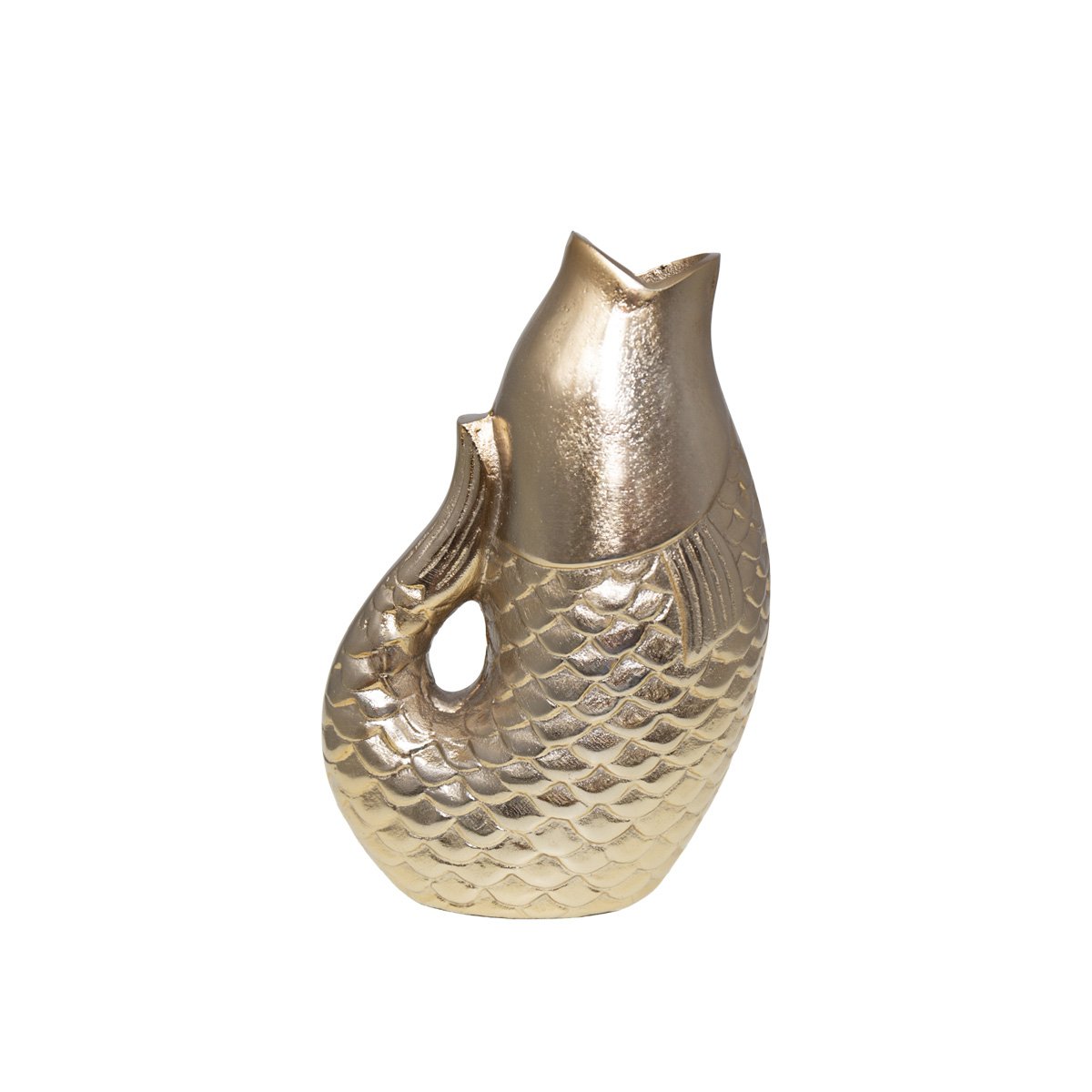 Vaas 16x10x24,5 cm aluminium goud vissilhouet