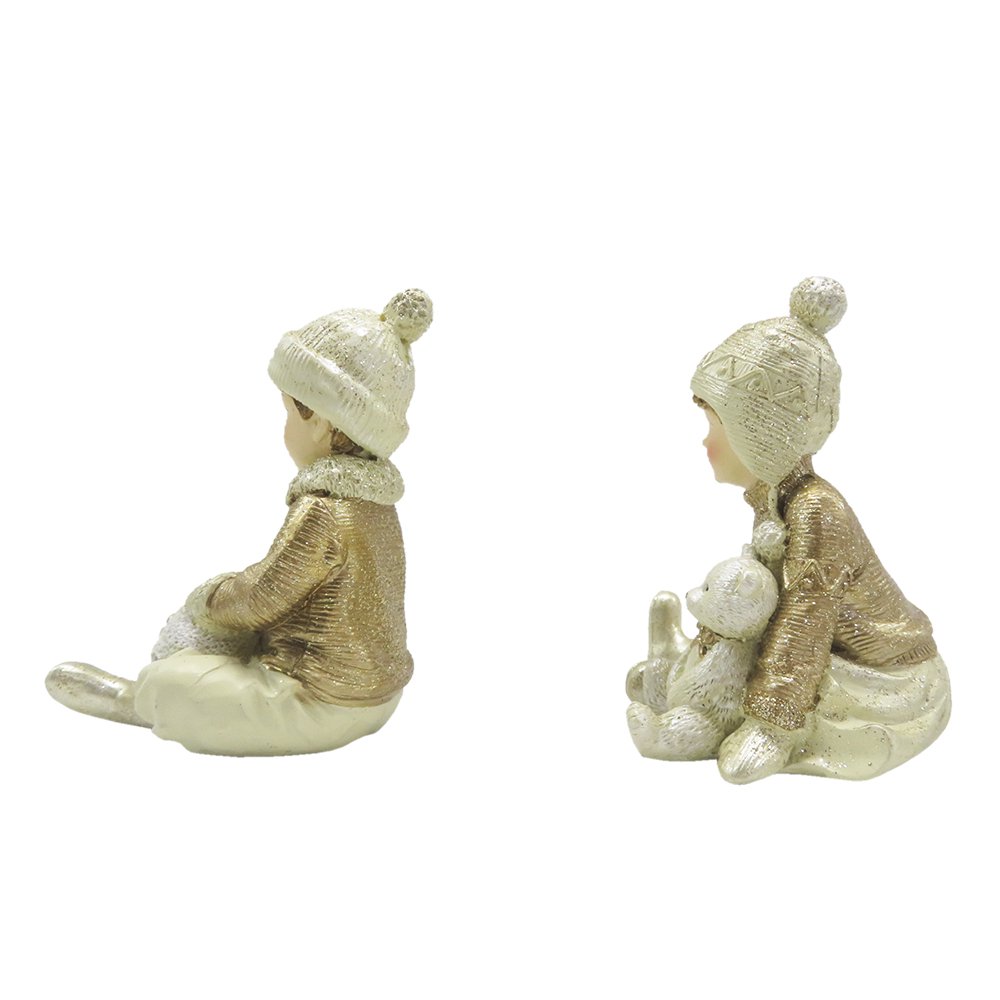 Figurine Set of 2 Children 9 cm Beige Gold-coloured Plastic