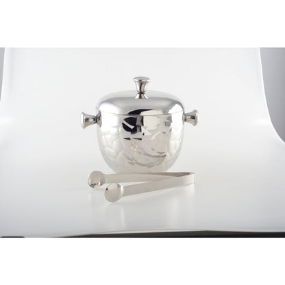 Ijsemmer zilver dubbele muur met tang 16x16x18cm