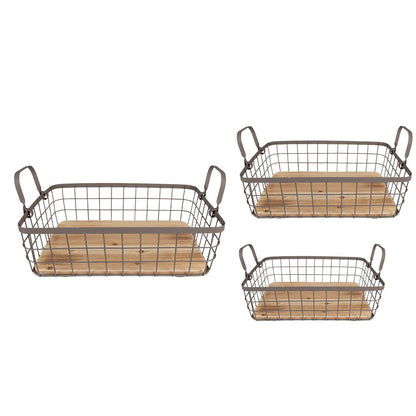 Storage Basket Set of 3 38x28x11 cm Grey Brown Iron Basket