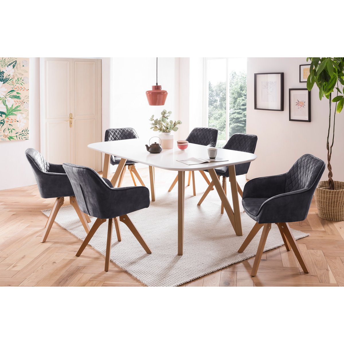 Eettafel met 4 stoelen 180x90 cm massief hout MDF wit