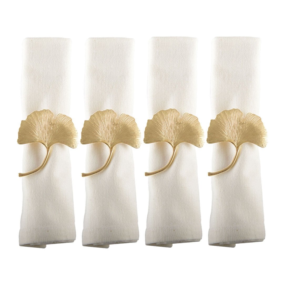 Set of 4 rounds of golden ginkgo towels
