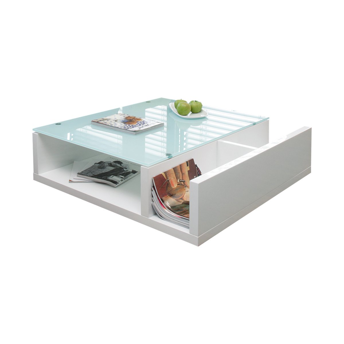 Salontafel 100x100 cm hoogglans wit MDF glas