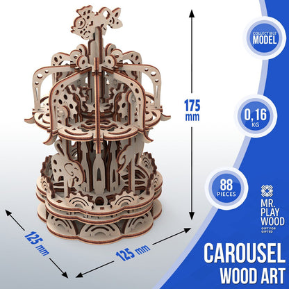 Mr. Playwood 3D Wooden Puzzle Carousel small, 10404, 12.5x12.5x17.5cm