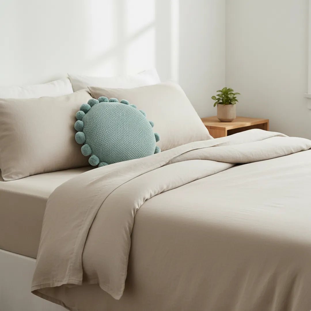 Kussenhoes rond gebreid katoen 40 cm blauw