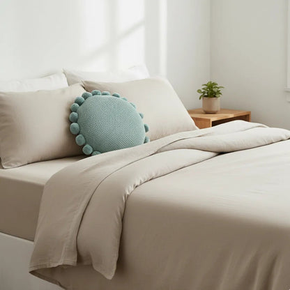 Kussenhoes rond gebreid katoen 40 cm blauw