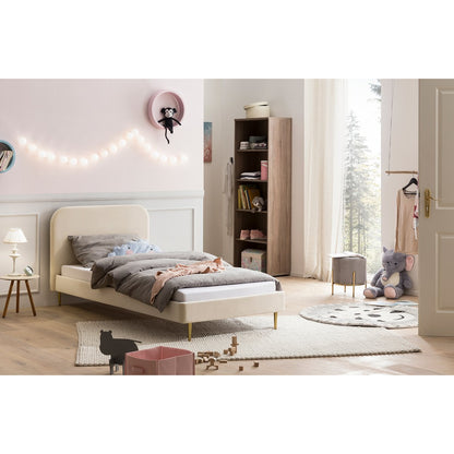 Upholstered bed with beige velvet cover 90x200 cm