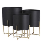 Aries Flowerpot On Stand Set Of 3 Black Pots