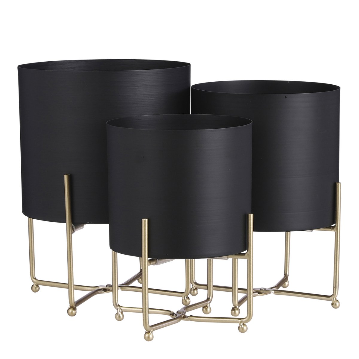 Bloempot op standaard set van 3 metaal zwart Ø24 cm