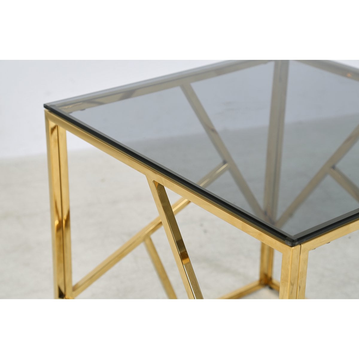 Bijzettafel 55x55x55 cm goud grijs glas metaal