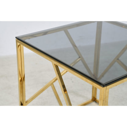 Bijzettafel 55x55x55 cm goud grijs glas metaal