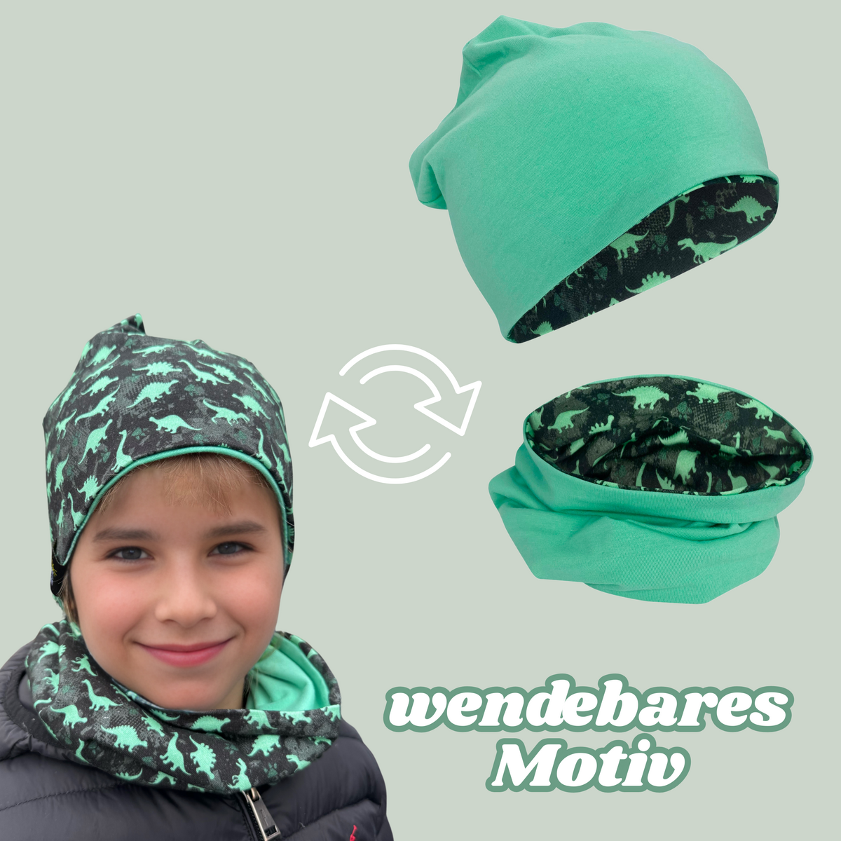Kinder muts en lus set dinosaurus kleurrijk