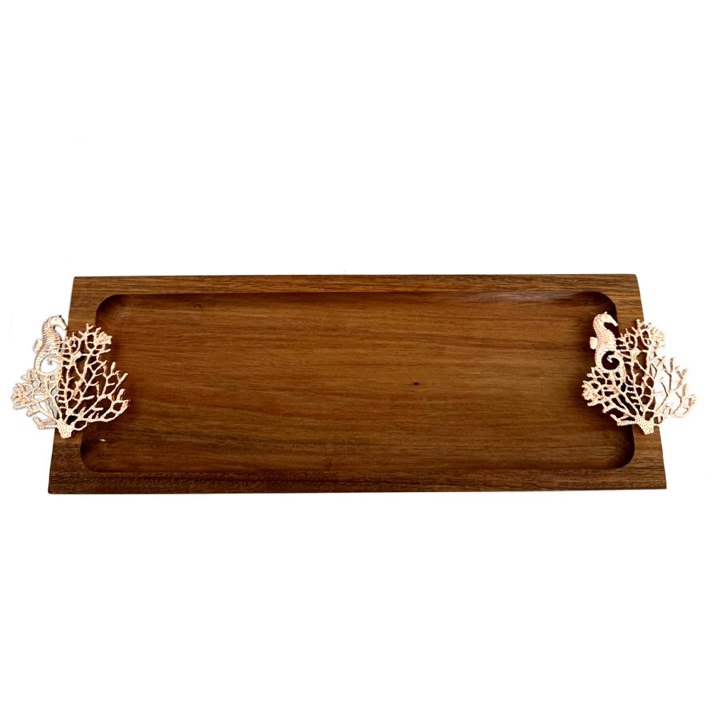 Wooden Tray With Rose Gold Decoration Elegant 42x13x3cm