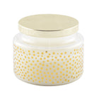 Kaars rond stippen glas 11,5x11,5x13,3 cm salie