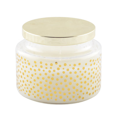 Kaars rond stippen glas 11,5x11,5x13,3 cm salie