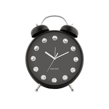 Wekker Karlsson Glam Diamonds XL 24x31x24 cm zwart