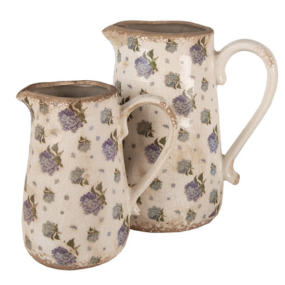 Decoratie Kan 21x15x23 cm Beige Blauw Keramiek Bloemen Schenkkan