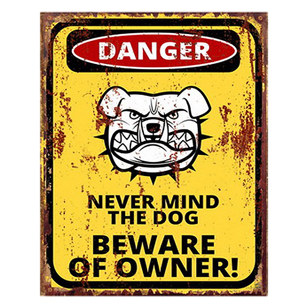Tekstbord 20x25 cm geel ijzer hond