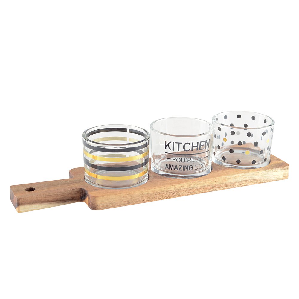 Aperitif Set of 3 glasses with wooden tray 29.5x8x6.1cm
