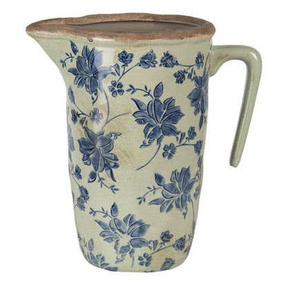 Decoratie Kan 22x14x22 cm Blauw Keramiek Bloemen Waterkan