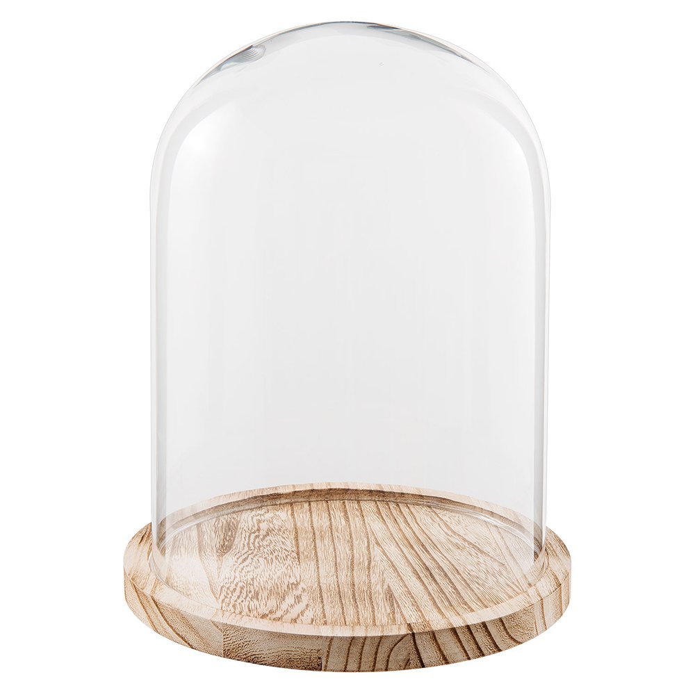 Stolp glas met houten voet 23x29 cm