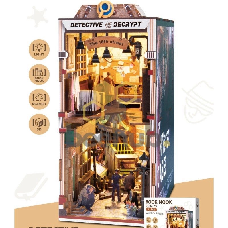 3D Booknook Detective Decrypt 19,5x10,8x22,5 cm hout LED