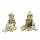 Figurine Set of 2 Children 9 cm Beige Gold-coloured Plastic