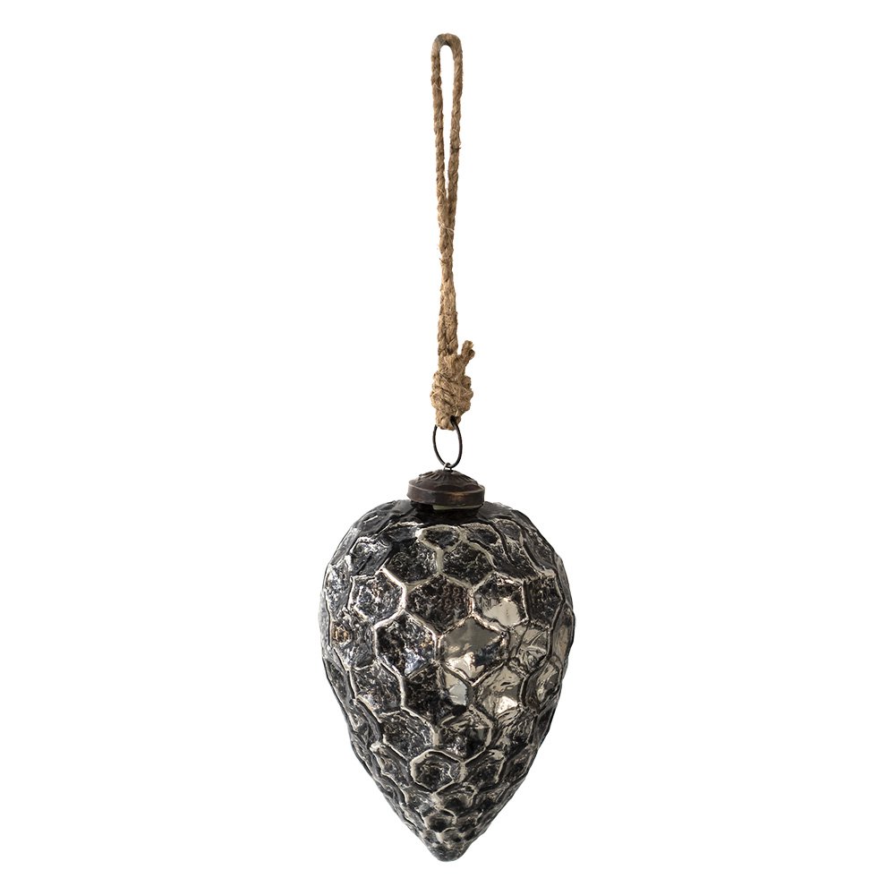 Kerstbal 9 cm glas zwart zilver
