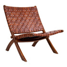 Perugia Folding Chair Teak and Woven Leather Brown 66x74 cm