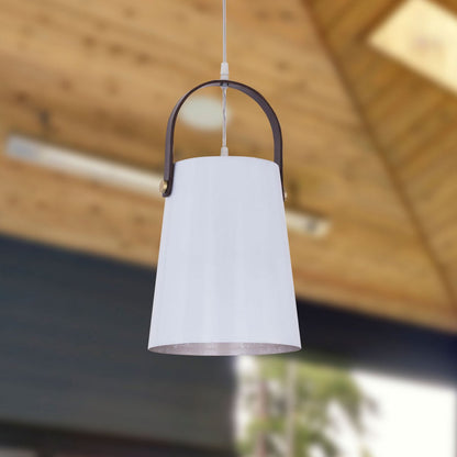 Hanglamp metaal Ø22x44 cm met leren beugel zwart
