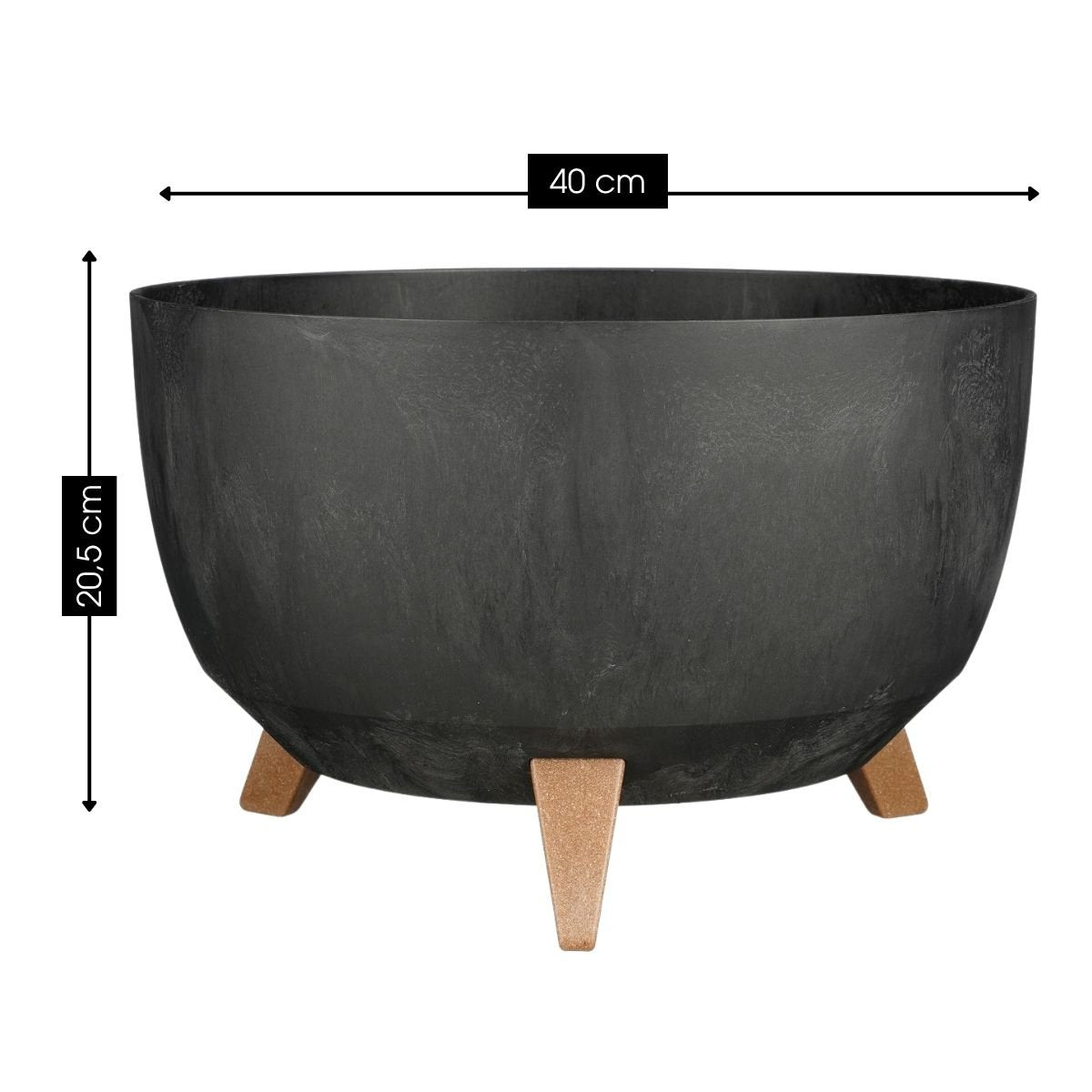 Plantenbak 40 cm rond zwart gerecycled plastic