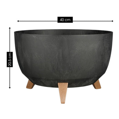 Plantenbak 40 cm rond zwart gerecycled plastic