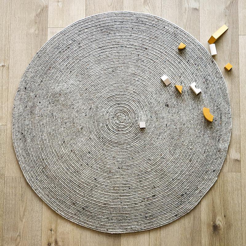 Vloerkleed rond 160 cm grijs wol katoen