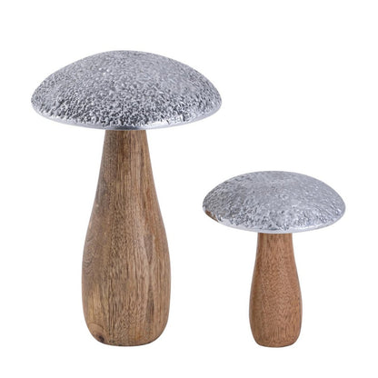 Deco-figuren paddestoelen set massief mango-hout aluminium